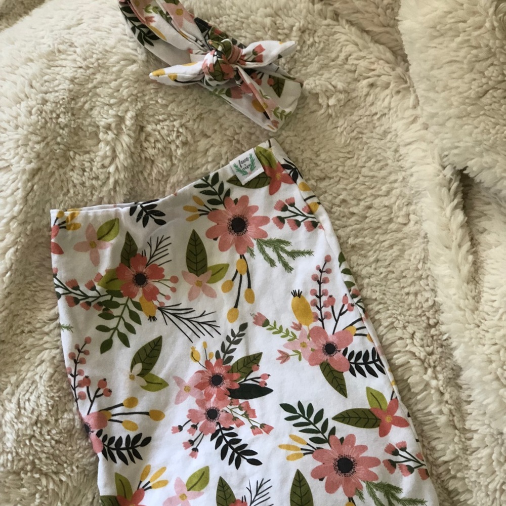 Fawn and Sage Baby Swaddle Sack & Headband